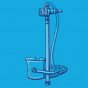 An illustration of a Polywater LP-D5 drill-powered pump.