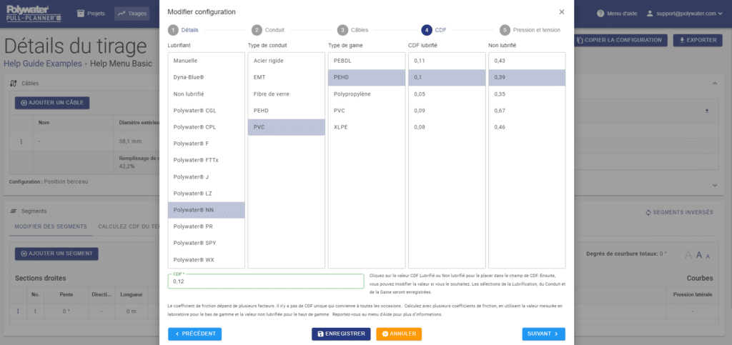 Une capture d'écran du logiciel Polywater Pull-Planner.