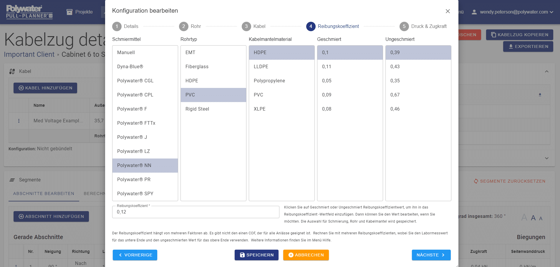 Ein Screenshot der Polywater Pull-Planner™ Software.