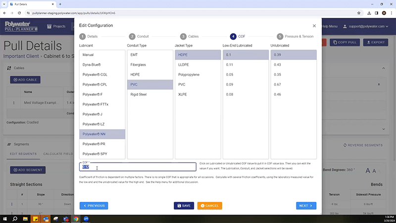 A screenshot of the Polywater Pull-Planner software.