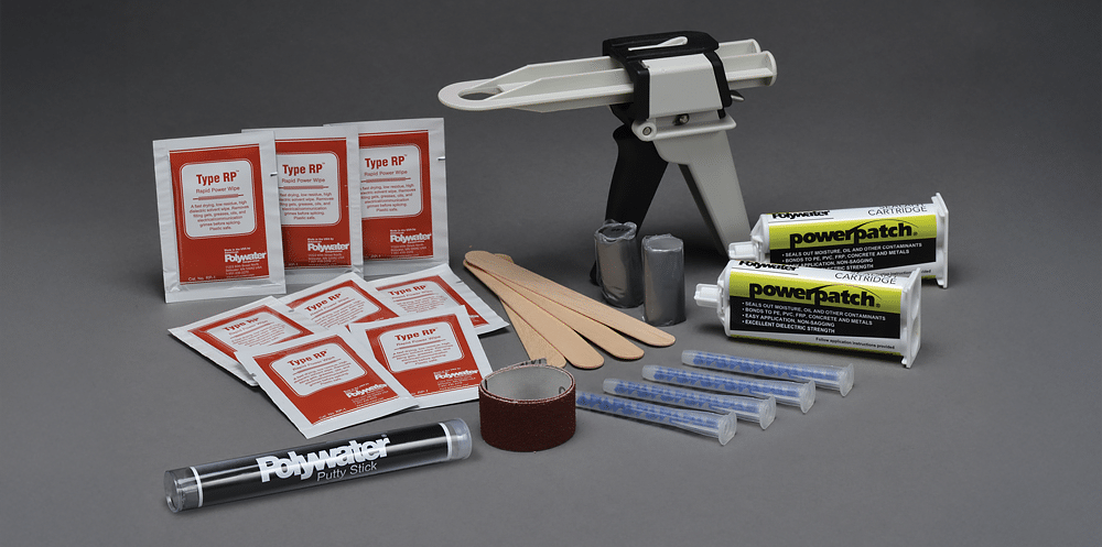 The kit components of Polywater PowerPatch transformer sealant.